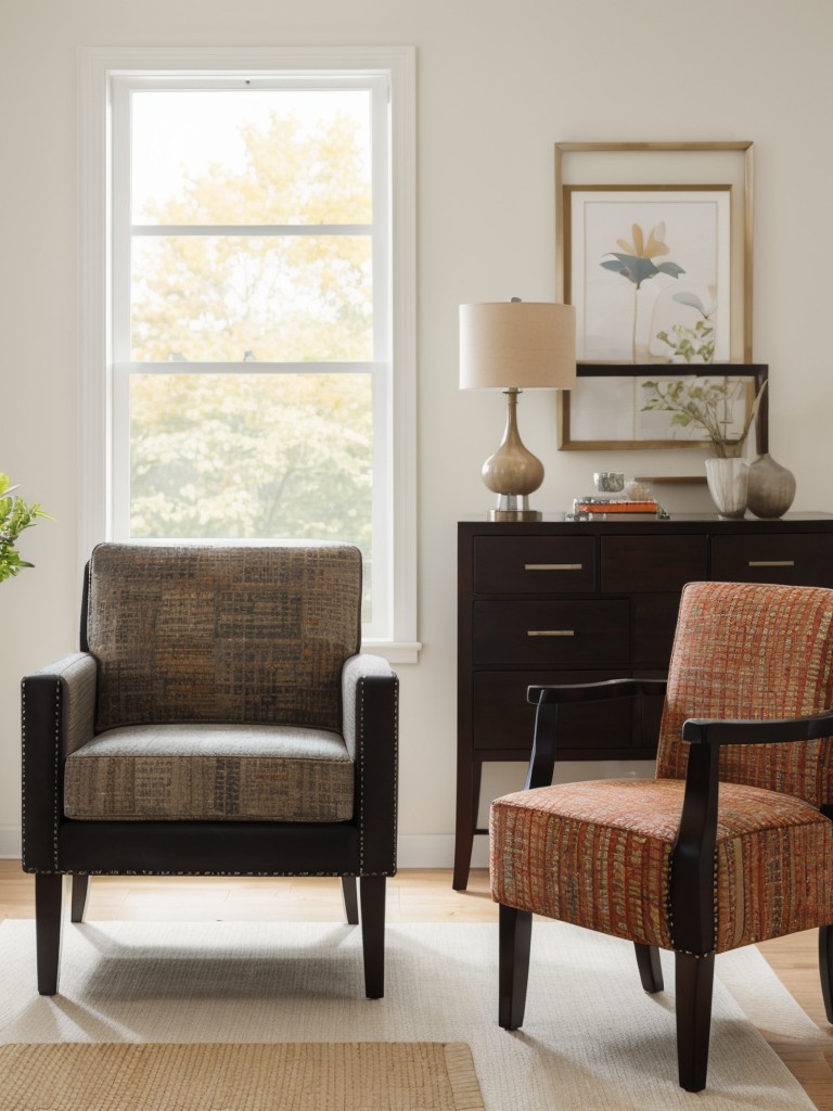 Accent chairs: Incorporate statement chairs with unique patterns, textures, or vibrant colors to inject some personality into the room.