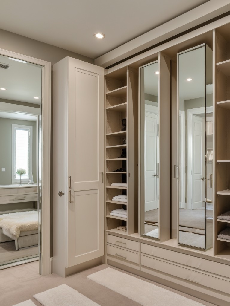 Dressing room concept: Transform a spare room or walk-in closet into a luxurious dressing room with custom storage systems, full-length mirrors, and a vanity for a truly indulgent experience.