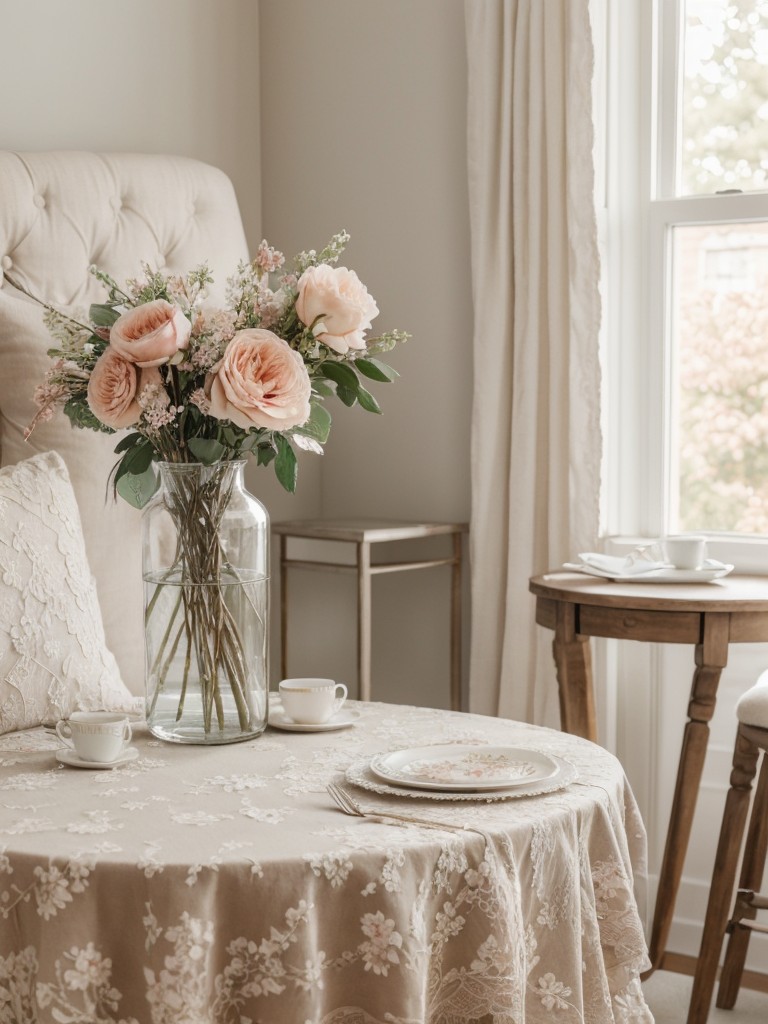 Feminine touches: Create a cozy and romantic atmosphere by incorporating soft color palettes, delicate textures, and elegant decor pieces such as floral prints or lace accents.