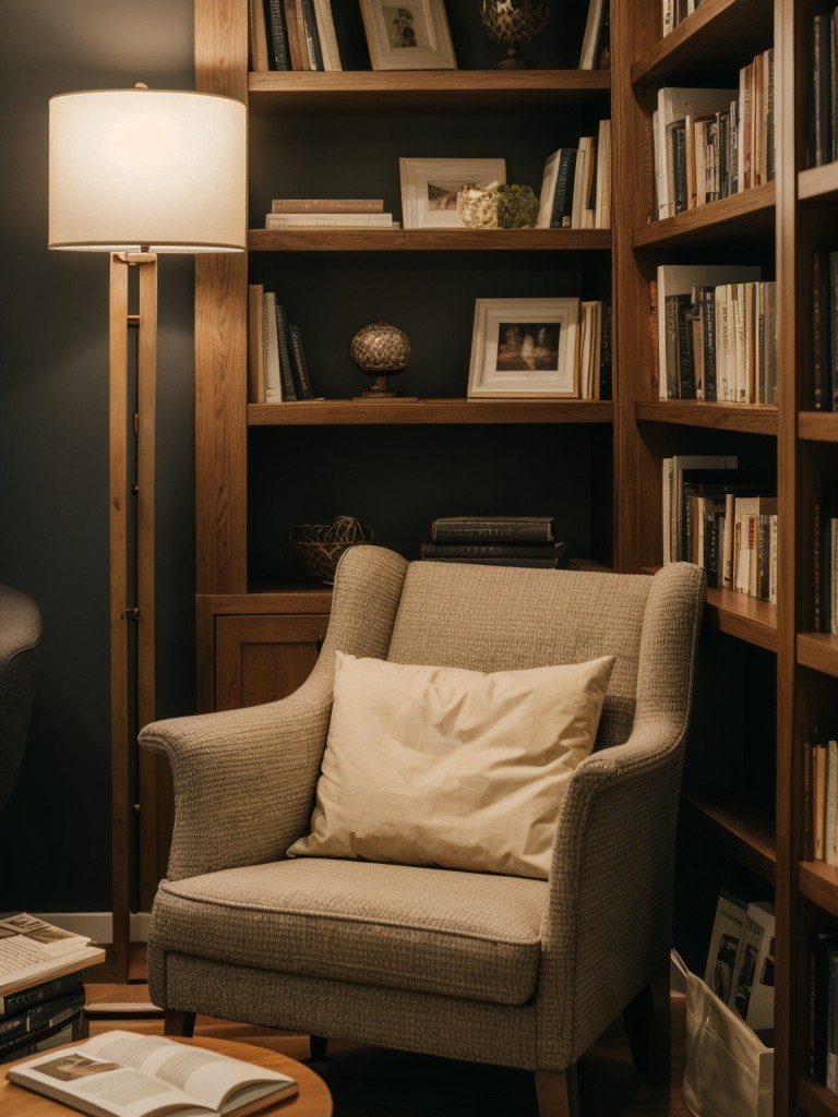 Reading nook: Design a cozy reading corner with a comfortable armchair, a stylish bookshelf, and good lighting to encourage relaxation and leisurely reading sessions.