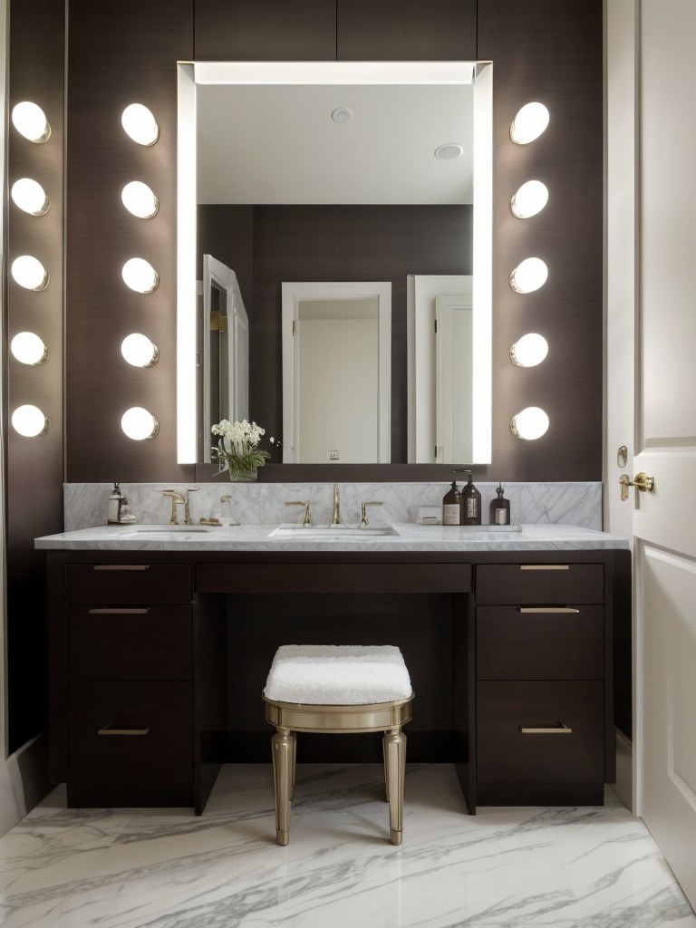 Vanity area: Set up a chic vanity area with a stylish mirror, vanity table, and comfortable seating for getting ready in style.