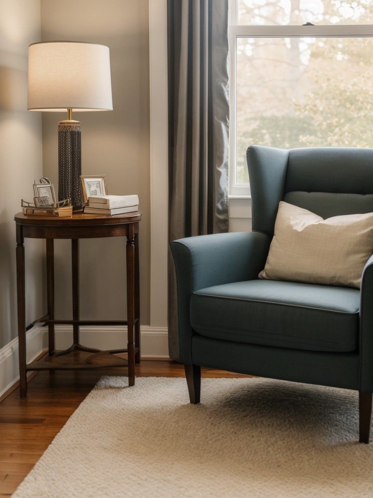 Adding a reading nook with a comfortable armchair and a floor lamp for a cozy spot to relax and unwind.