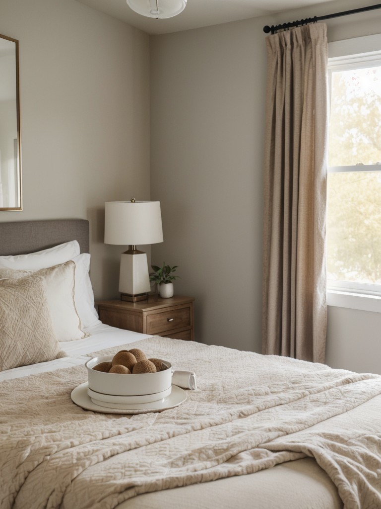 Creating a cozy and welcoming bedroom with a mix of textures, such as plush bedding, soft curtains, and a fluffy rug.