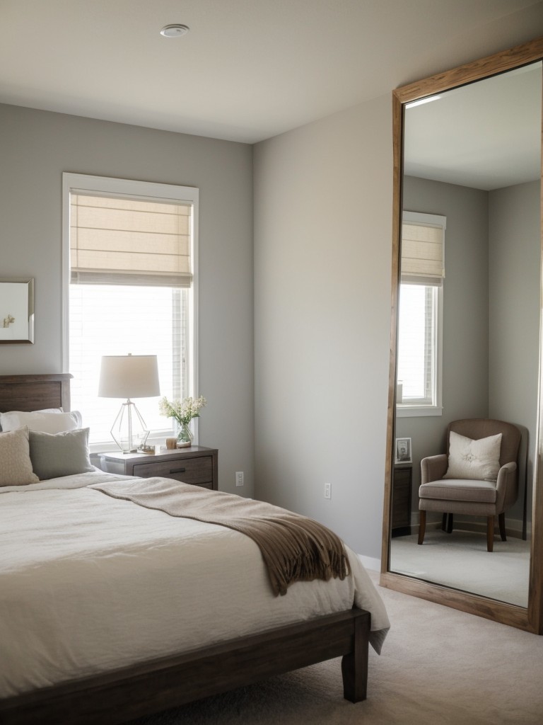 Using mirrors strategically to create the illusion of a larger space and reflect natural light throughout the bedroom.