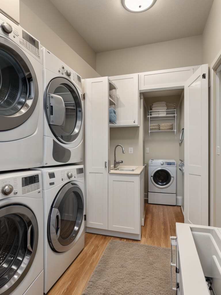 Utilize space-saving appliances and stackable washer-dryer units to maximize the functionality of the room.