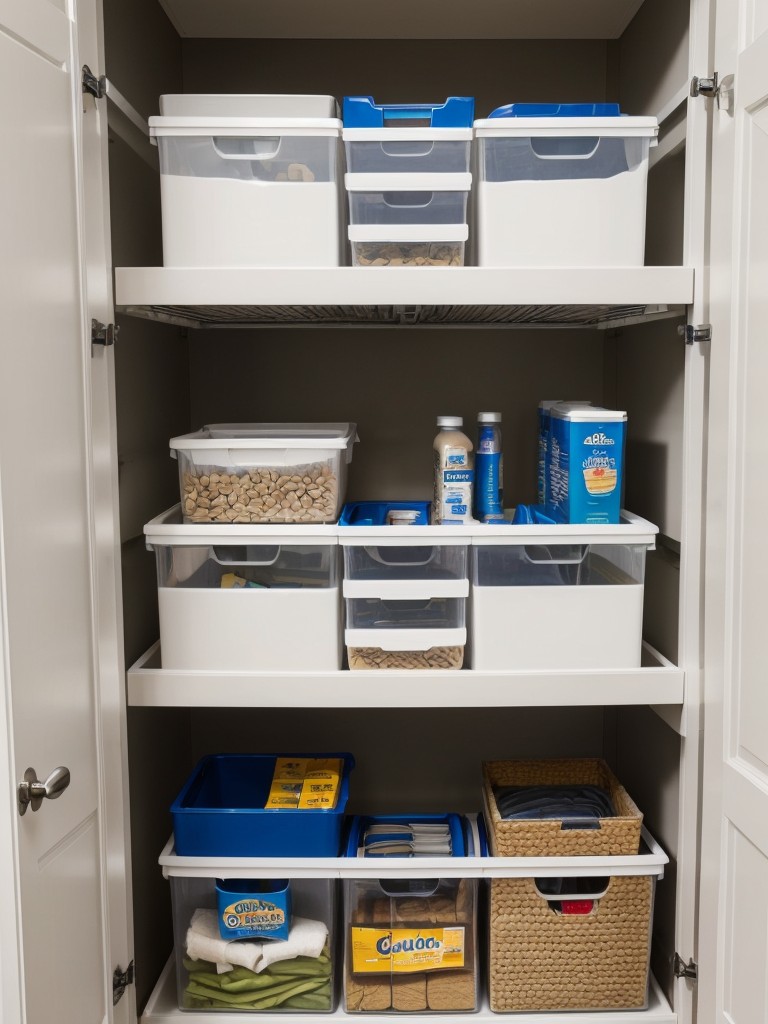 Use slim, vertical storage carts or rolling storage bins for organizing pantry items or cleaning supplies.