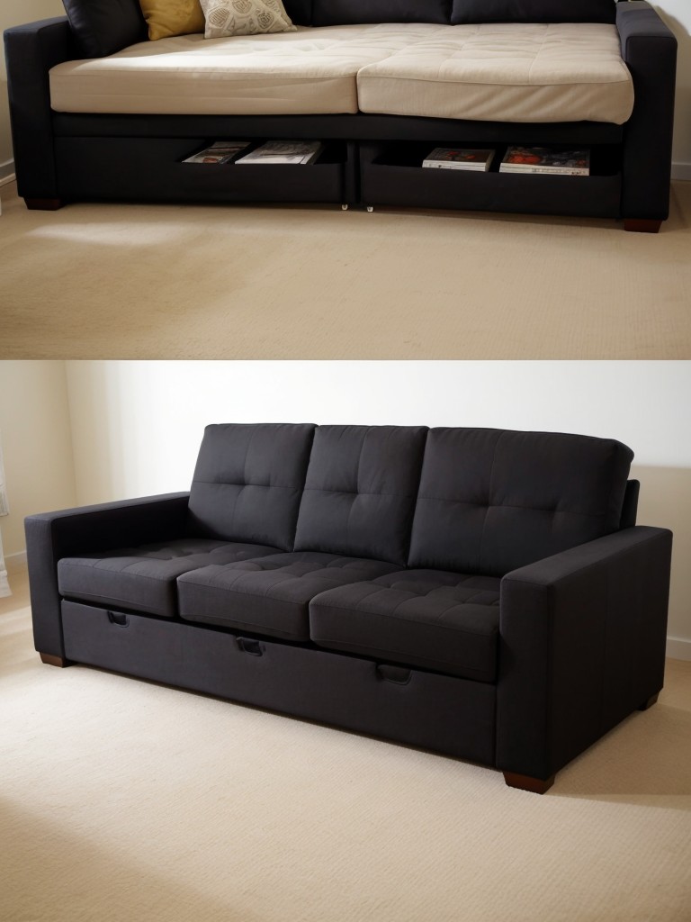 Utilize multifunctional furniture such as sofa beds or ottomans with hidden storage compartments.