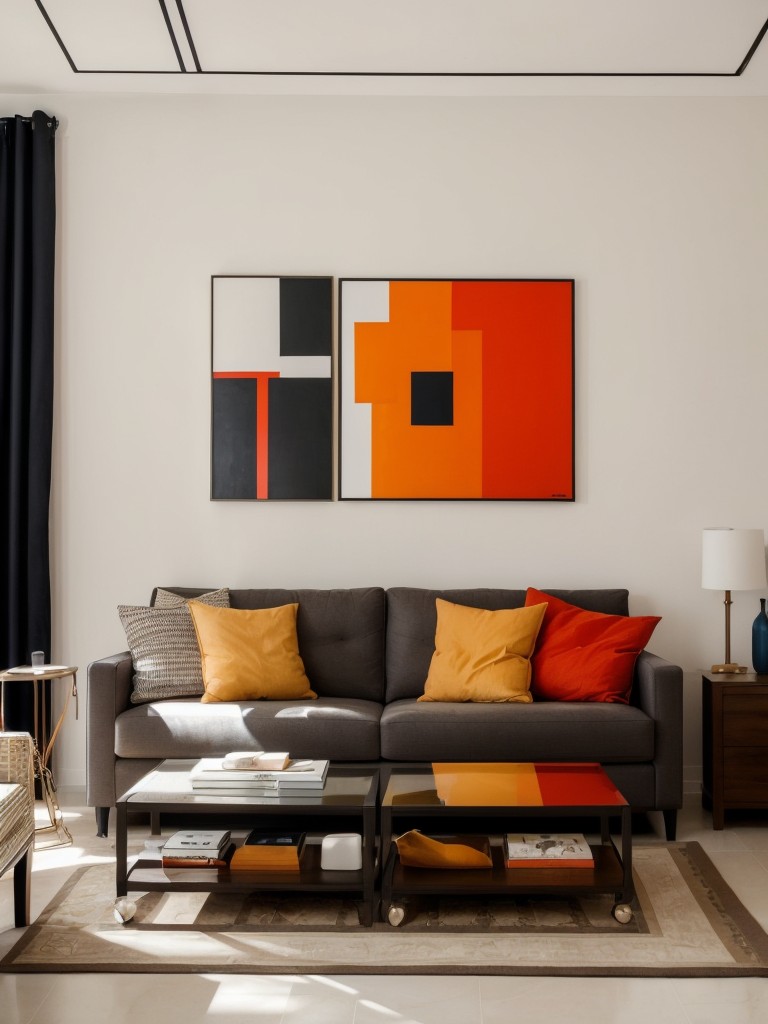 Artistic apartment decor ideas using bold colors, unique artwork, and expressive decor pieces to create a visually stimulating space.