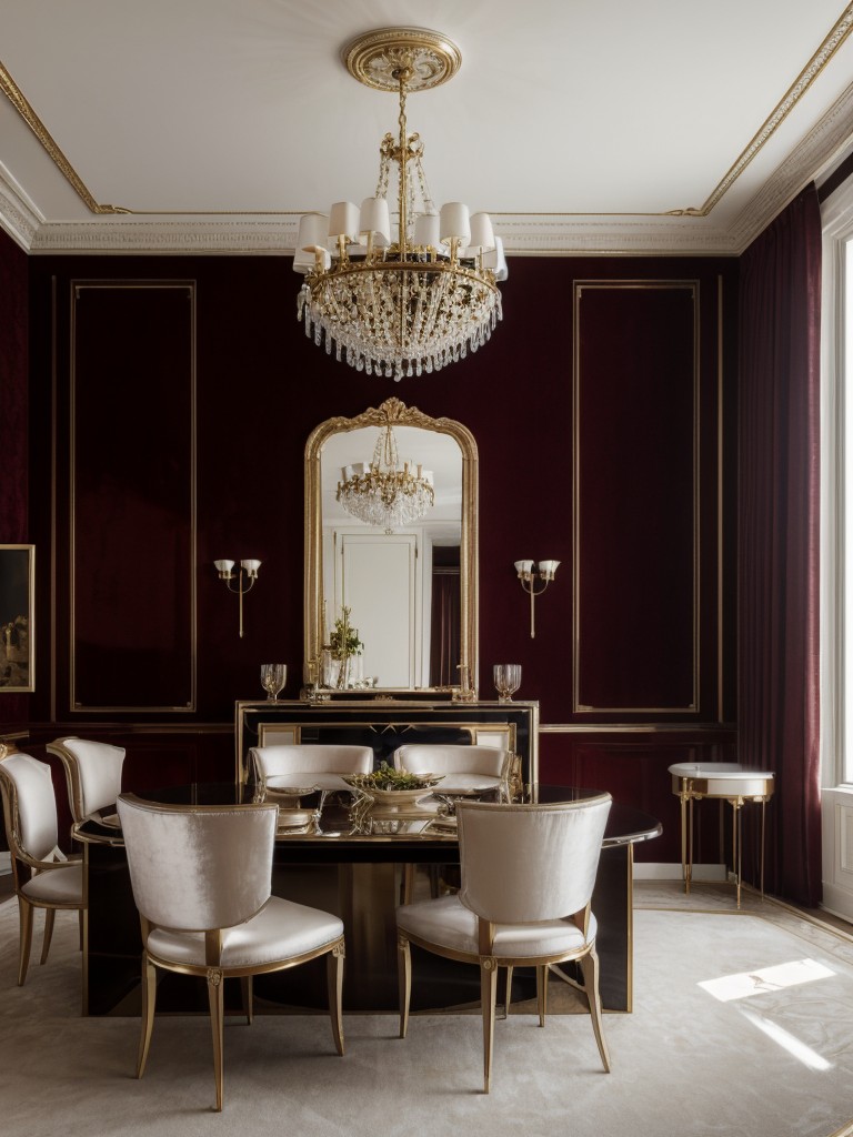 Glamorous apartment decor ideas with luxurious materials, such as velvet, silk, and satin, paired with statement lighting and glamorous accessories.