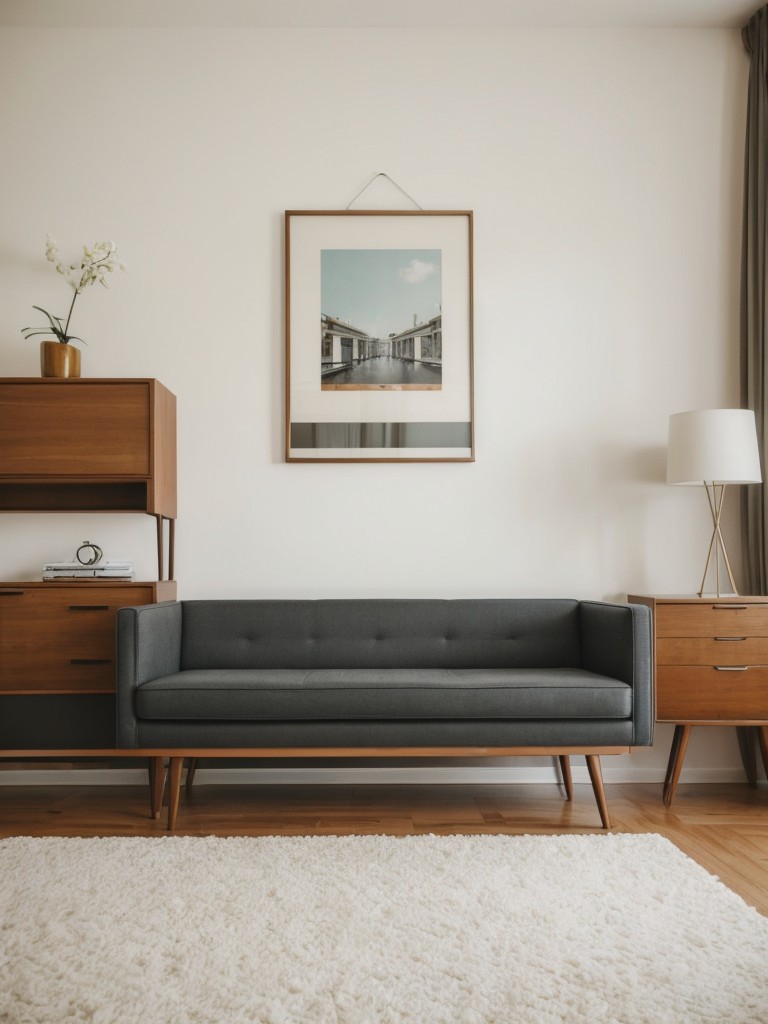 Retro-modern apartment decor ideas combining mid-century furniture pieces with modern design elements for a stylish and nostalgic look.