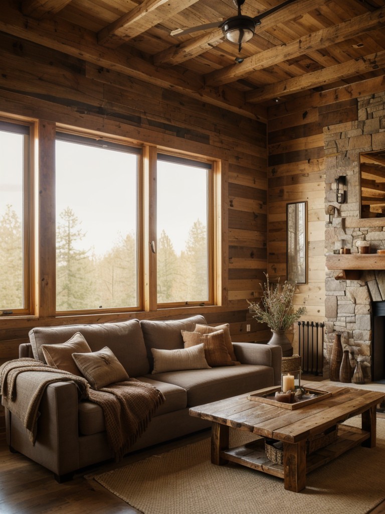 Rustic apartment decor ideas for a cozy and welcoming atmosphere, incorporating natural wood elements, warm colors, and cozy textiles.