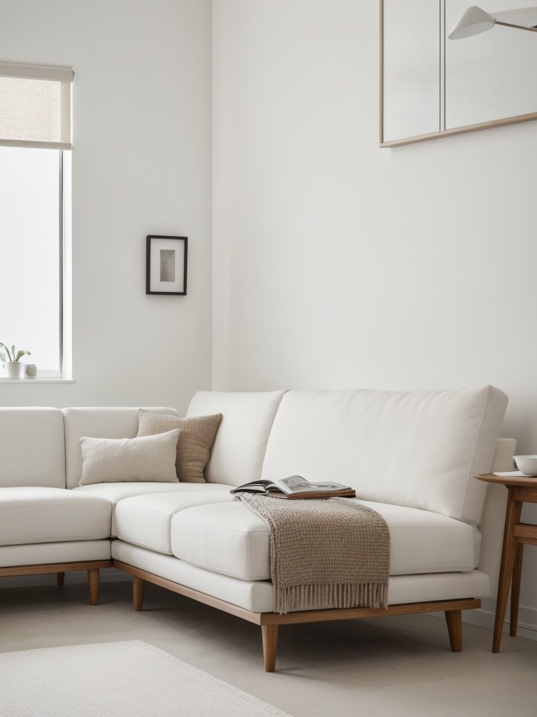 Choose furniture with interesting textures and shapes to complement the simplicity of the white walls.