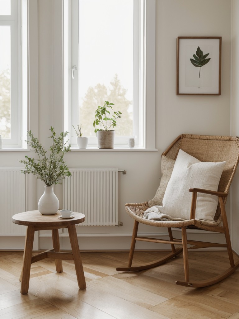 Embrace a Scandinavian-inspired design by incorporating natural elements, such as wooden furniture or woven textiles, to enhance the white walls.