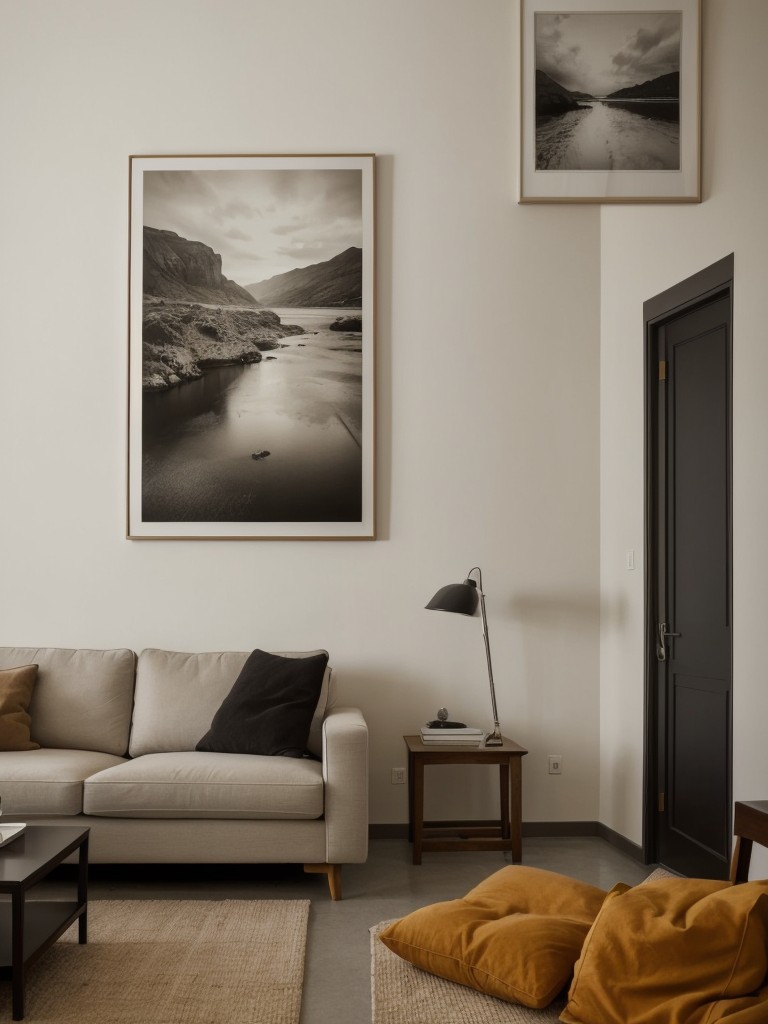 Hang large-scale artwork or photographs to make a bold statement and draw attention to the otherwise neutral walls.