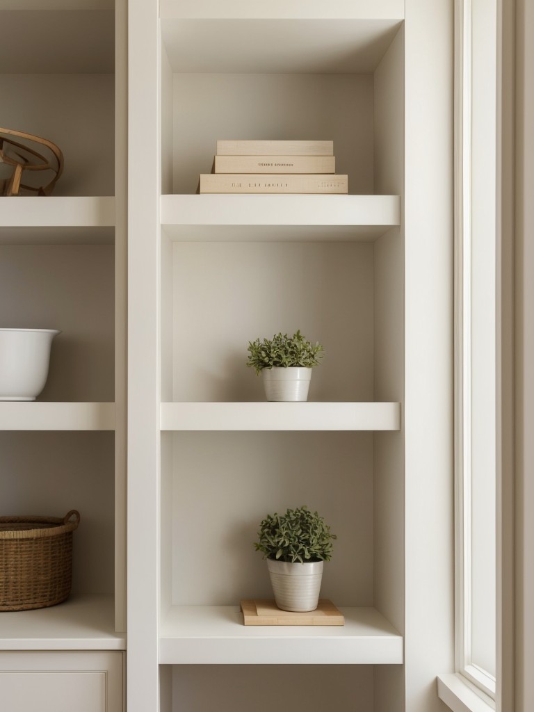 Install floating shelves in niches or alcoves to utilize space while keeping the walls clean and uncluttered.