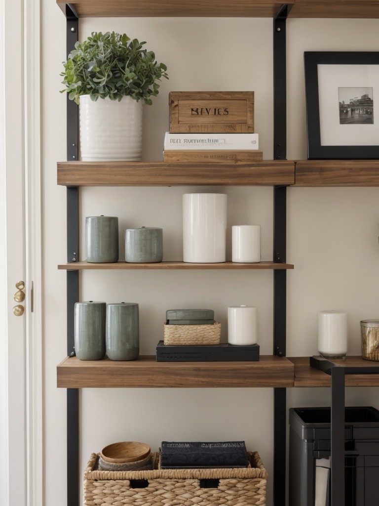 Install floating shelves or wall-mounted storage solutions to minimize clutter and showcase decorative items.