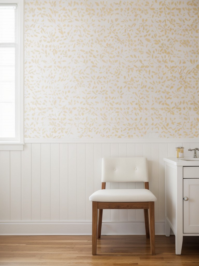 Use wall decals or removable wallpaper to add temporary pops of color or patterns to the white walls.