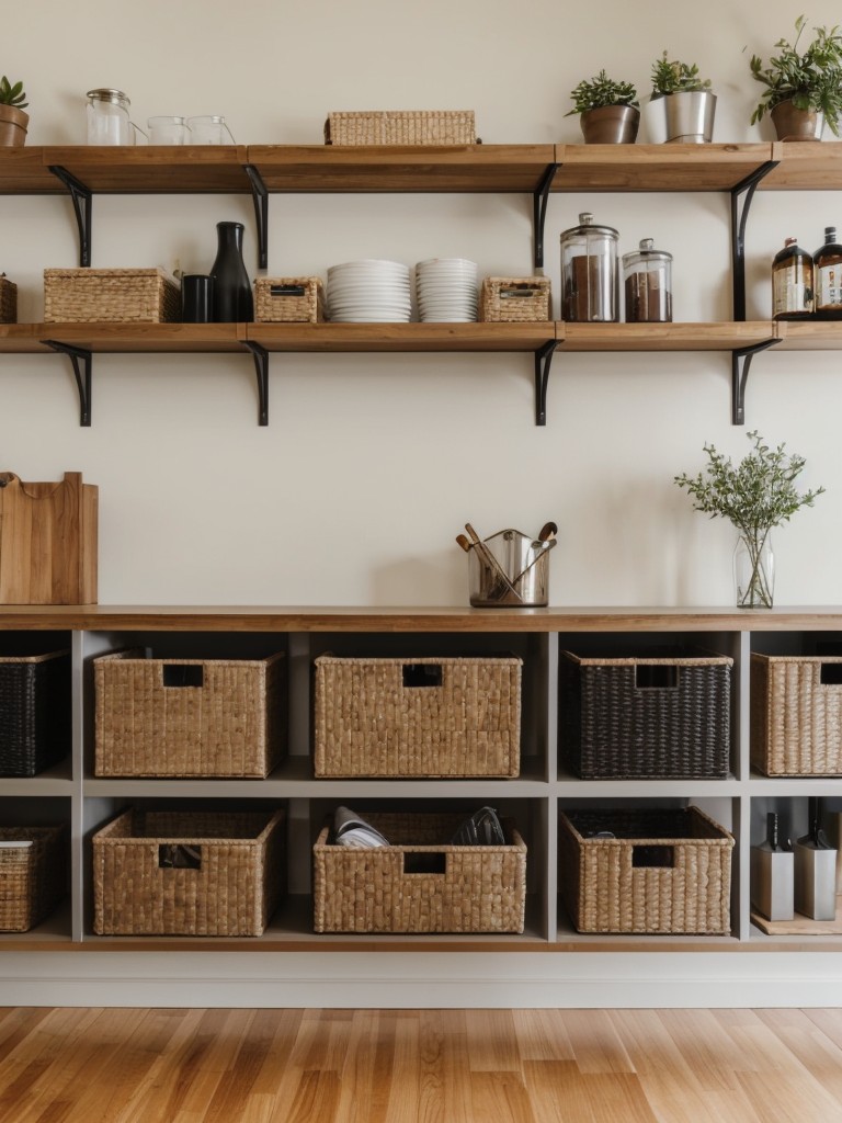 Utilizing open shelving and organizational solutions to showcase your belongings and save money on storage.