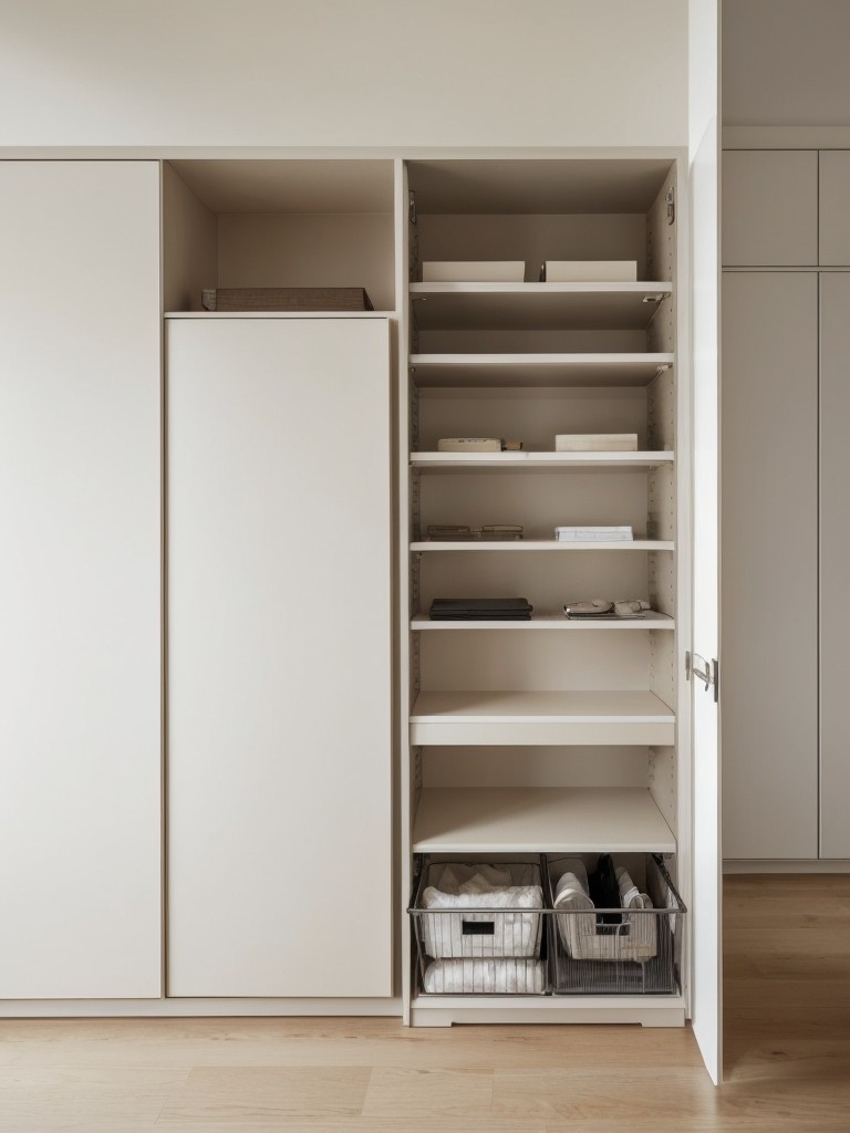 Achieve a clutter-free and minimalist apartment design by opting for clean lines, neutral color palettes, and functional storage solutions.