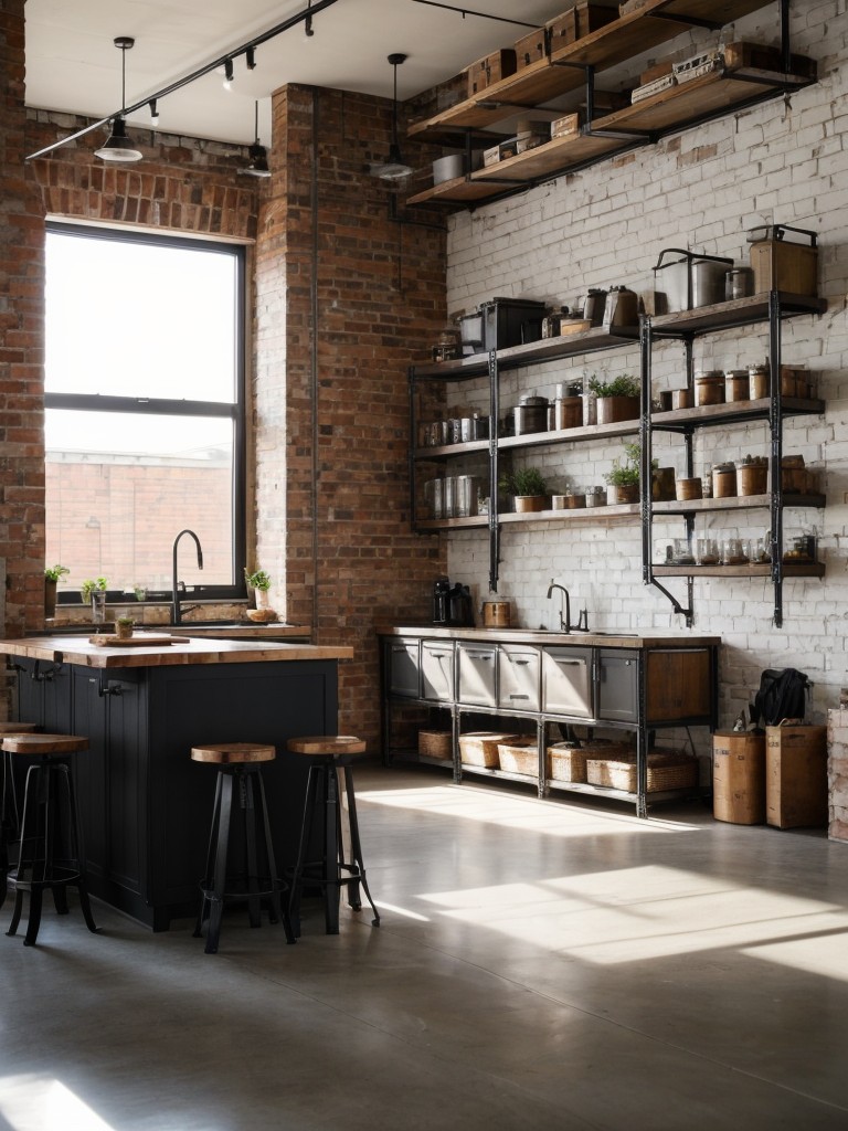 Add an urban and stylish touch to your apartment with industrial-style interiors, featuring exposed brick walls, metal fixtures, and open shelving.