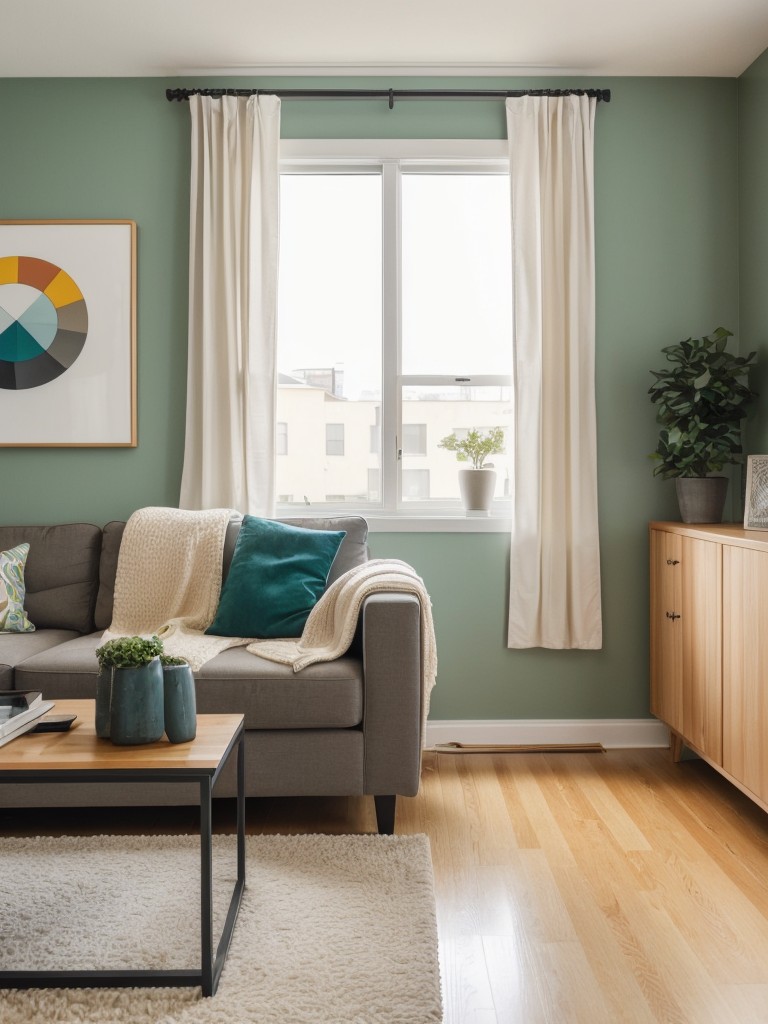 Create a harmonious and balanced color scheme in your apartment by using a color wheel or sticking to complementary colors for a cohesive and lively feel.