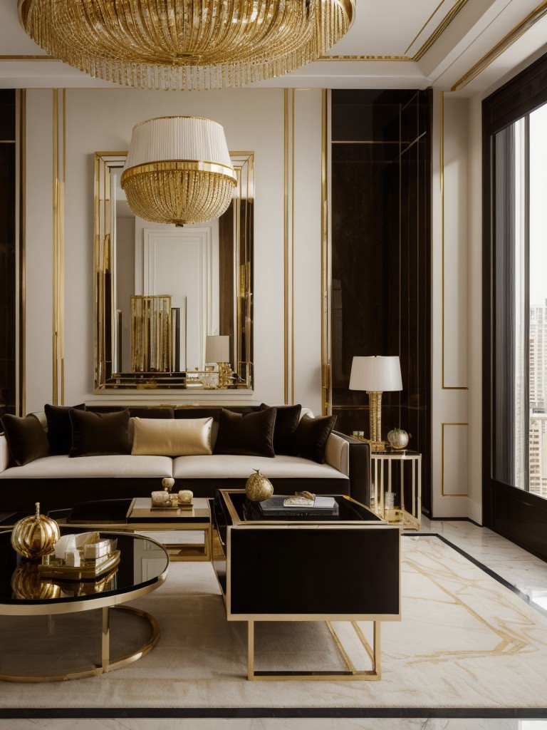 Create a lavish and modern atmosphere in your luxurious apartment by incorporating high-quality materials, gold accents, and statement pieces of furniture.