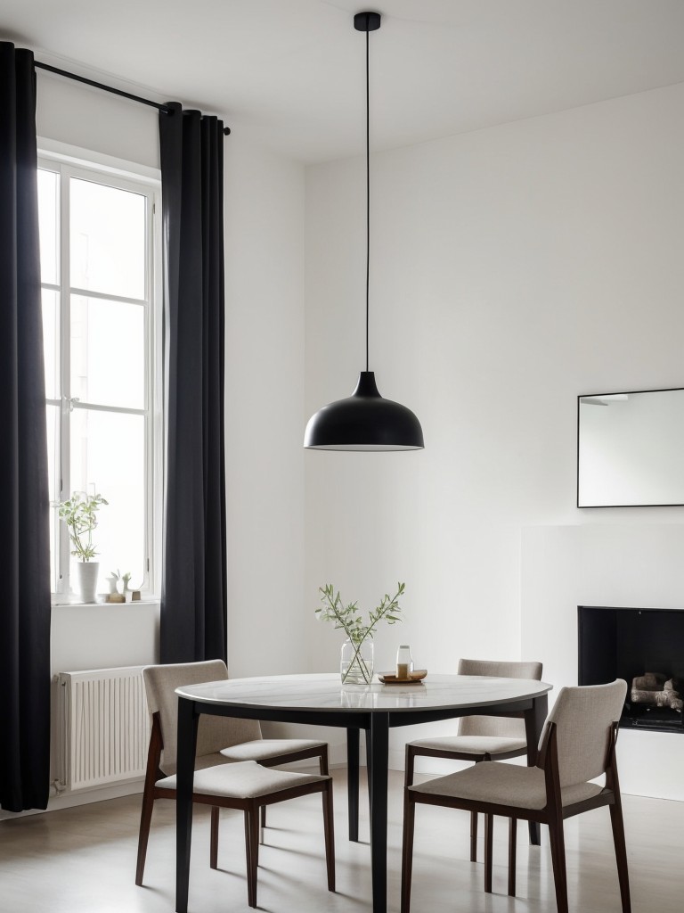 Enhance the minimalist vibe of your apartment with simple yet statement-making furniture and decor pieces, such as a sleek dining table or an oversized wall mirror.