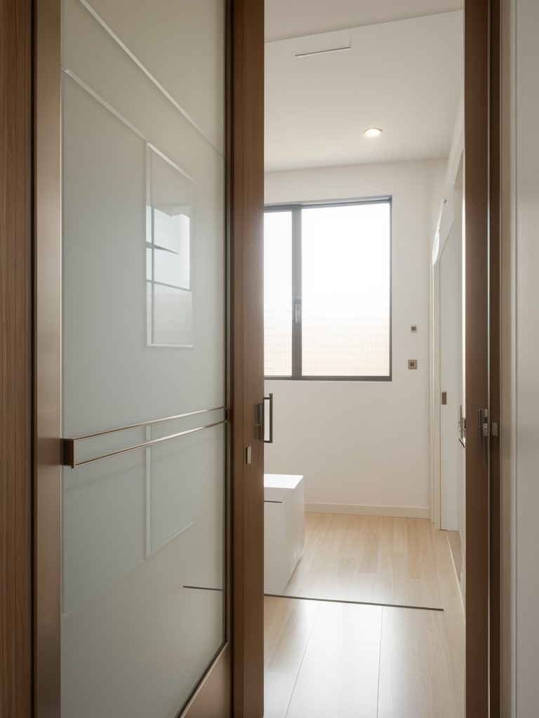 Add a touch of glamour to the apartment entrance door with glass inserts or panels, allowing natural light to flow into the space while maintaining privacy.
