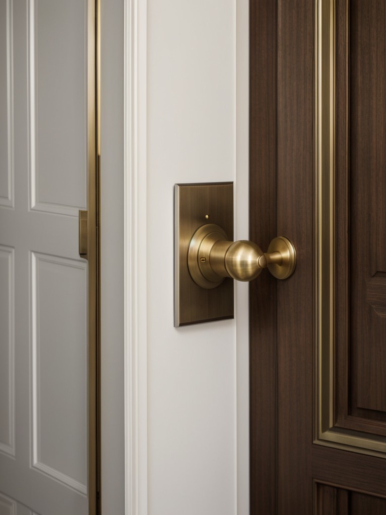 Add a touch of sophistication to the apartment entrance door with an oversized brass or silver doorknob, creating a luxurious and elegant focal point.