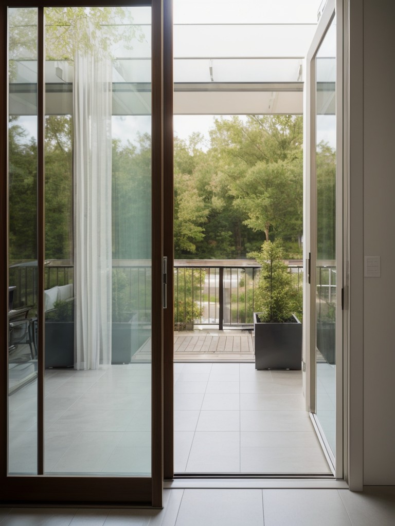 Create a seamless flow between the indoor and outdoor spaces by installing a large glass apartment entrance door that opens up to a patio or balcony, allowing for an open and airy atmosphere.