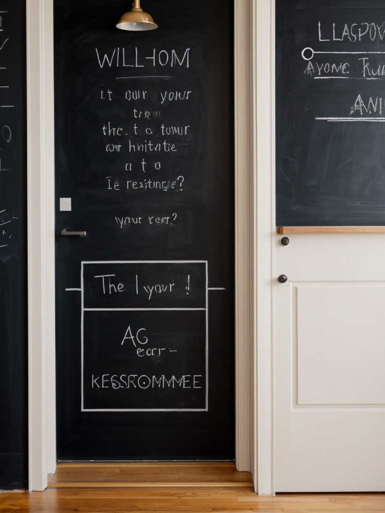 Create a whimsical and playful entrance by decorating the apartment door with a chalkboard surface, allowing residents to showcase their creativity and leave fun messages.