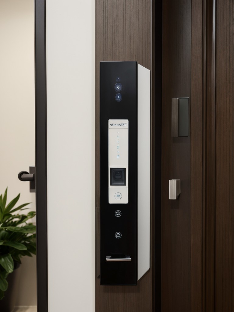 Incorporate smart technology into the apartment entrance door by installing a keyless entry system or motion sensor lighting, providing convenience and security.