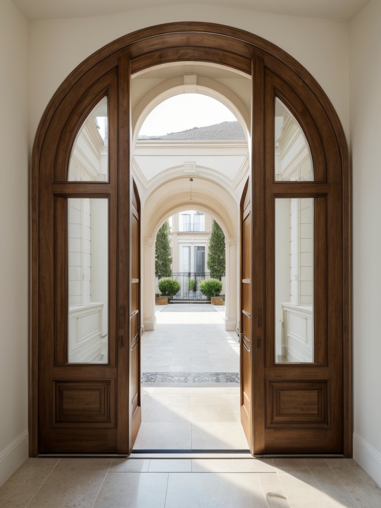 Make a design statement with an oversized apartment entrance door featuring unique architectural details, such as arched or French-style doors, adding visual interest to the space.
