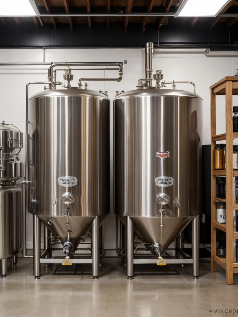 Home brewing setup for beer enthusiasts, with a dedicated brewing space, equipment storage, and a tasting corner.