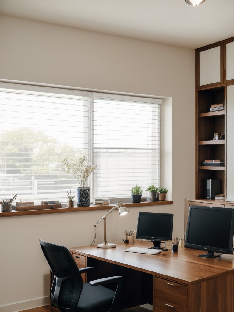 Home office setup for the remote-working guy, complete with ergonomic furniture, efficient storage solutions, and good lighting.