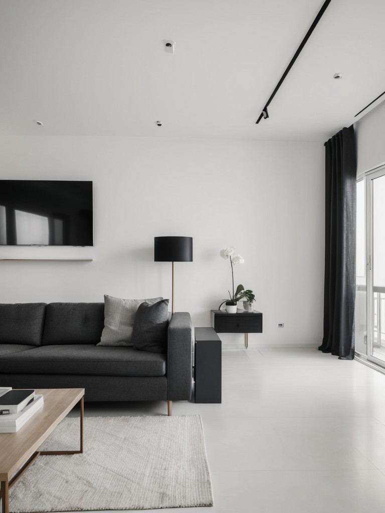 Create a modern minimalist apartment by using clean lines, a monochromatic color scheme, and a clutter-free design aesthetic.