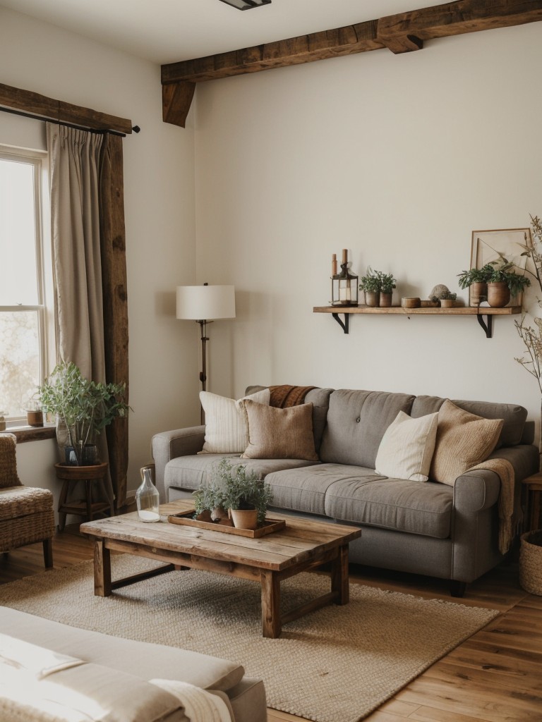 Transform your apartment into a cozy rustic retreat by using warm wood tones, cozy textiles, and natural accents like plants and stone.