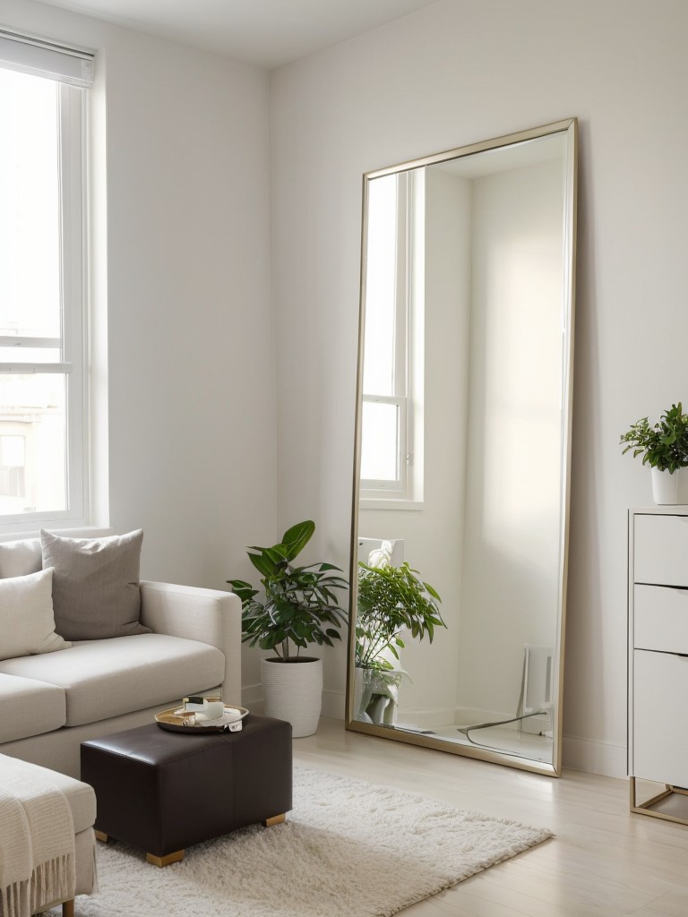 Transform a small apartment into an airy and spacious oasis by using light colors, a minimalist design, and strategically placed mirrors.