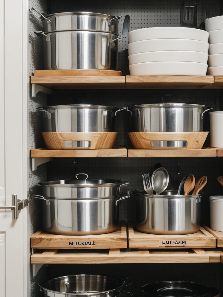 Optimize storage in the kitchen by utilizing vertical space with hanging racks or a pegboard for pots, pans, and utensils.