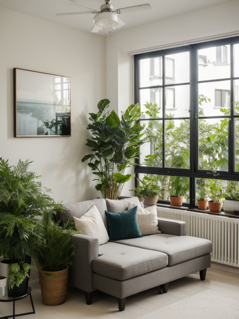 Incorporating plants and greenery into the apartment to enhance the decor and create a budget-friendly natural aesthetic.