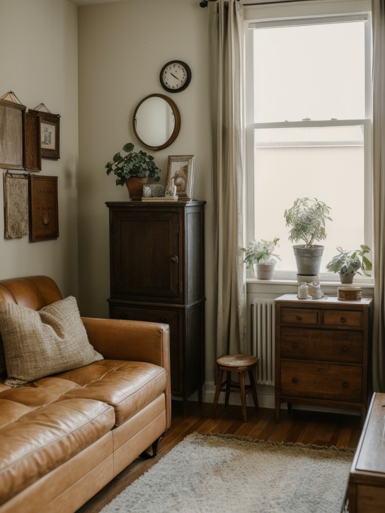 Incorporating vintage and thrifted finds into the apartment's decor, adding character and charm while sticking to a budget.