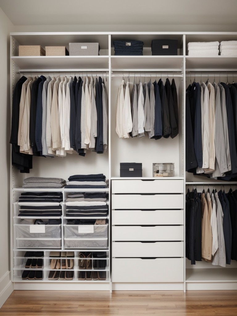 Incorporate IKEA's customizable wardrobe systems to maximize storage and create a well-organized closet in a small bedroom.