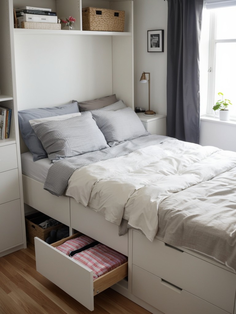 Incorporate IKEA's innovative storage solutions, such as under-bed drawers and hanging organizers, to make the most of limited space in a small bedroom.