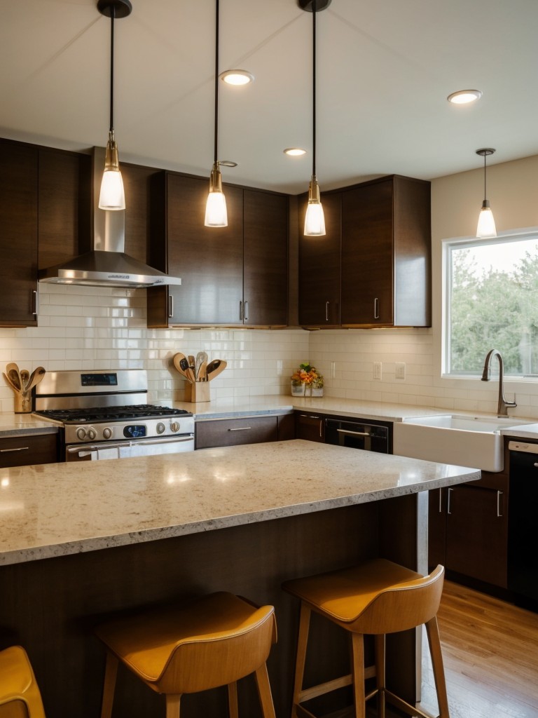 Mid-century modern kitchen with retro-inspired countertops, funky pendant lighting, and iconic furniture pieces for a nostalgic and stylish look.