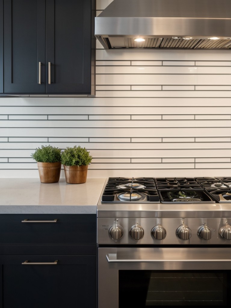 Add a statement backsplash with bold patterns or textured tiles for a striking focal point.