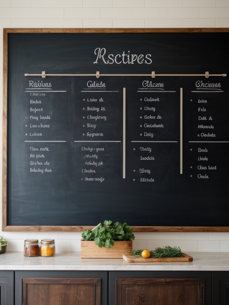 Consider a chalkboard wall for grocery lists, recipe ideas, and personalized messages.