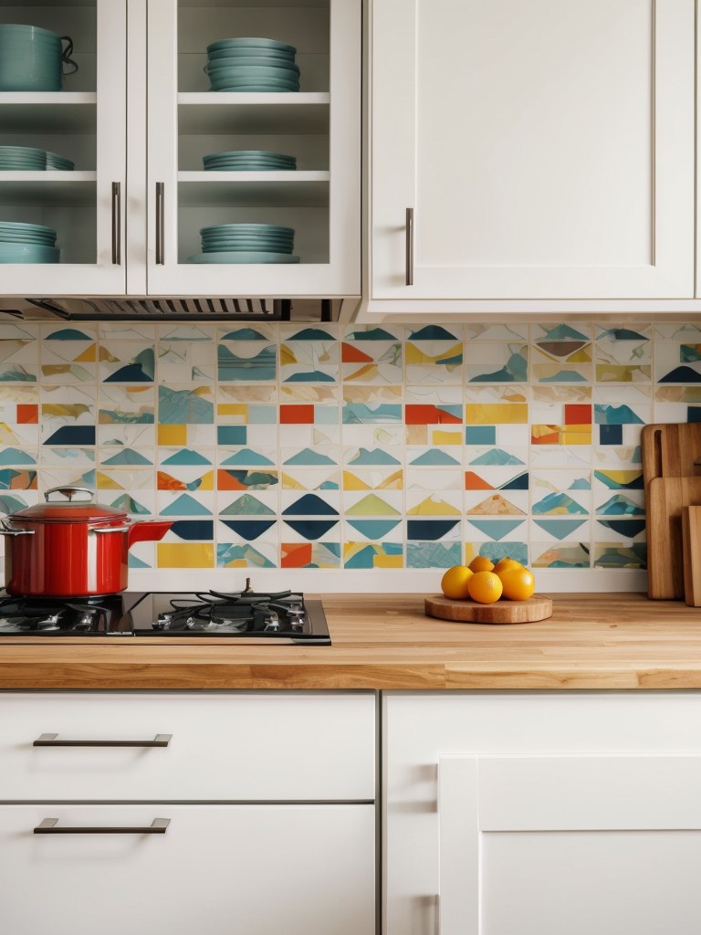 Display a collection of colorful or patterned cutting boards as artistic kitchen wall decor.