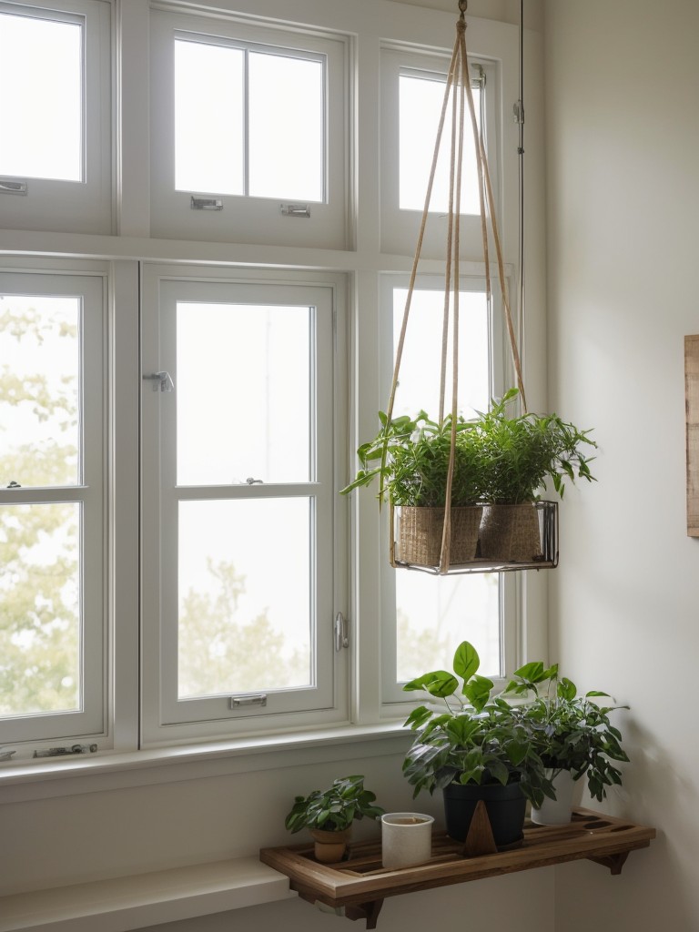 Hang a series of floating or hanging plants near a window to bring in natural beauty and freshen up the space.