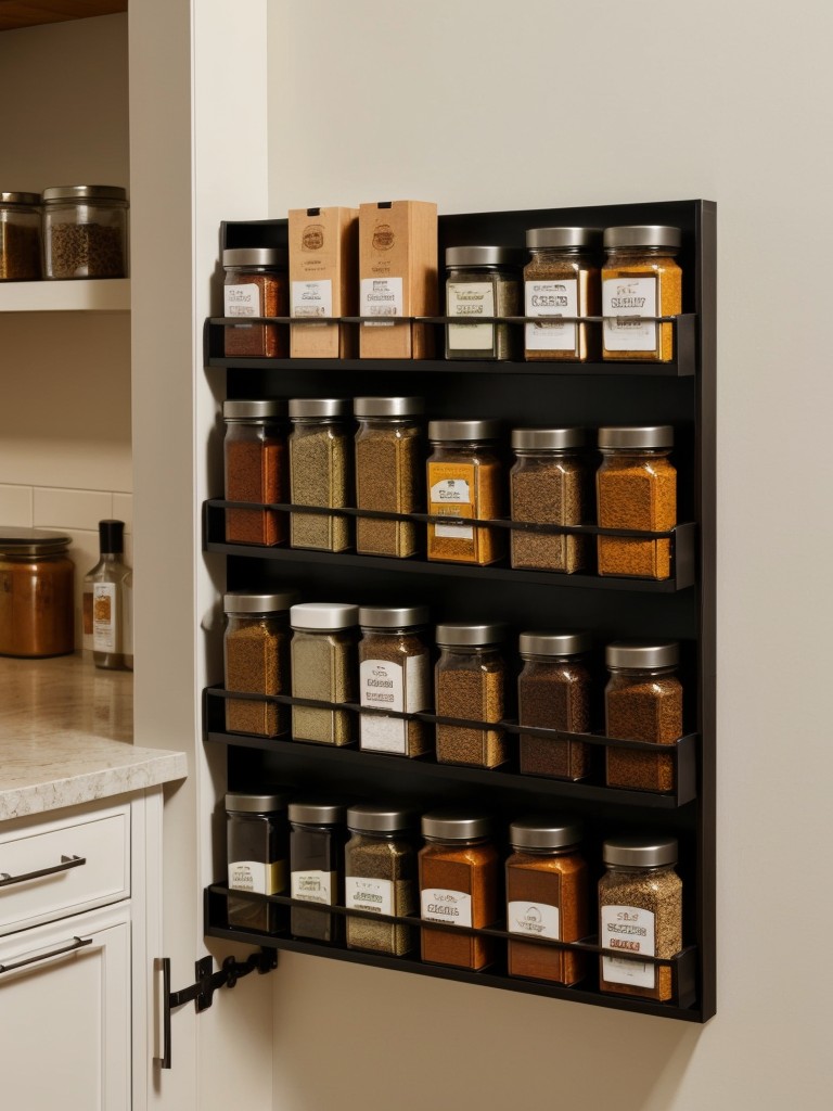 Incorporate a magnetic knife strip or a wall-mounted spice rack for convenient storage and easy access.