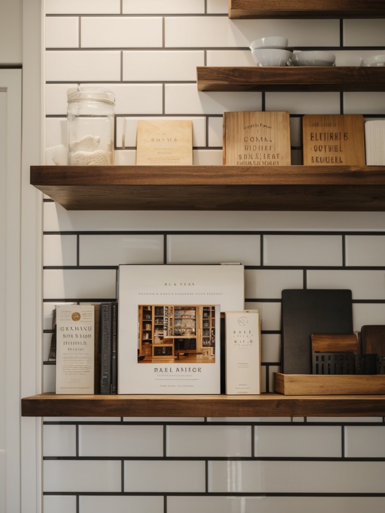 Install floating shelves to showcase beautiful cookbooks and culinary essentials.